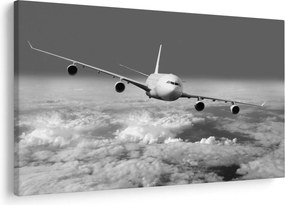 Tablou - Avion în nori, alb și negru (90x60 cm)