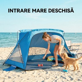 Outsunny Cort Plajă UV30+, 2-3 Persoane, Saci de Nisip, Montare Ușoară, Albastru. | Aosom Romania
