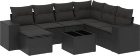 vidaXL Set mobilier de grădină cu perne, 8 piese, negru, poliratan