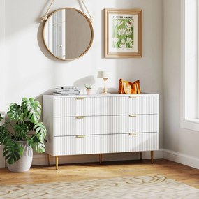 HOMCOM Comodă 6 sertare comodă cameră mobilier de depozitare modernă cu mânere și picioare aurii, 120 x 40 x 76,5 cm, alb | Aosom Romania