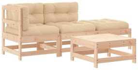 3186025 vidaXL Set mobilier de grădină cu perne, 4 piese, lemn masiv