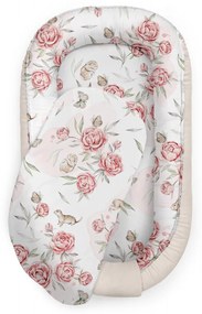 Suport de dormit Babynest Premium Bumbac si Catifea Peony Dreamland Ecri by BabySteps, 70x35 cm