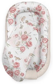 Suport de dormit Babynest Premium Bumbac si Catifea Peony Dreamland Ecri by BabySteps, 70x35 cm