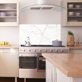 Panou Sticla Bucatarie, 60x150cm, Protectie aragaz, Antistropi, Termorezistent, Abstracte, Marble, White Brown Lines Marble