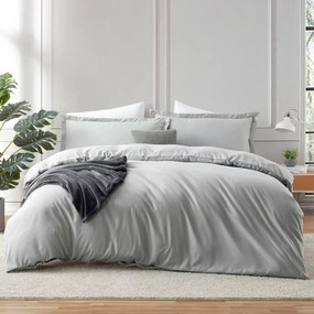 Lenjerie de pat matrimonial Premium Ranforce uni gri deschis / 200x220 cm dimensiune standard