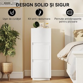 HOMCOM Set de 2 Noptiere Înalte și Subțiri pentru Dormitor cu 2 Sertare și Raft Deschis, Noptiere Moderne Economisitoare de Spațiu, Măsuțe pentru Divan, Sufragerie și Dormitor, 25x30x65 cm, Alb | Aosom Romania