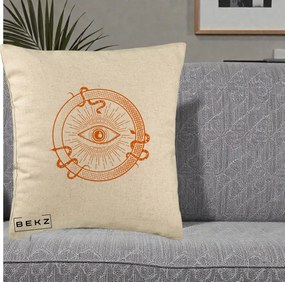 Perna Personalizata Ochiul Providentei Mistic Orange, 40x40 cm, Bej, Husa Detasabila, Perna Inclusa, BEKZ®