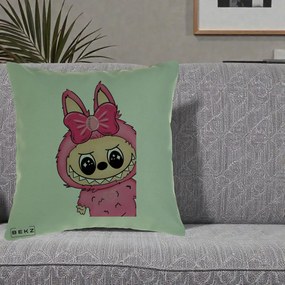 Perna Personalizata Labubu Roz cu Funda, 40x40 cm, Verde, Husa Detasabila, Perna Inclusa, BEKZ®