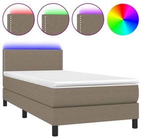 3133041 vidaXL Pat cu arcuri, saltea și LED, gri taupe, 90x190 cm, textil