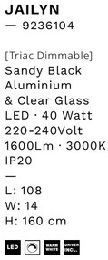 Lustra cu 5 pendule LED, Metal, Negru, Sticla, JAILYN