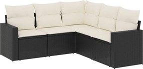 vidaXL Set mobilier de grădină cu perne, 5 piese, negru, poliratan