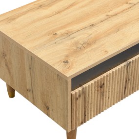 Masă de cafea cu LED, 2 sertare și iluminare LED, 110x50x40 cm, Culoare naturală