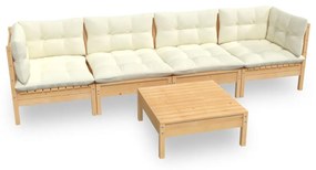 3096154 vidaXL Set mobilier grădină cu perne crem, 5 piese, lemn masiv pin