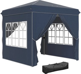 Outsunny Pavilion pop-up 2,5 x 2,5 m cu pereți laterali și geantă de transport, cort de grădină reglabil pe înălțime UPF50+, Albastru închis | Aosom Romania
