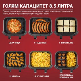 Friteuza cu aer cald Instant Pot Vortex Plus Versazone 140115101, 1700W, 8.5L, 2 zone de gatit independente, 35-205°C, 6 programe, Negru