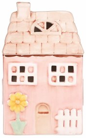 Căsuță din ceramică cu LED, 12 x 9 x 18 cm,primăvară, roz