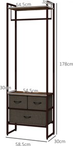 HOMCOM Bara pentru Haine Independenta cu 3 Sertare din Panza si Rafturi de Depozitare, Raft de Imbracaminte, Maro Rustic | Aosom Romania