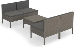 vidaXL Set mobilier de grădină cu perne, 5 piese, gri, poliratan