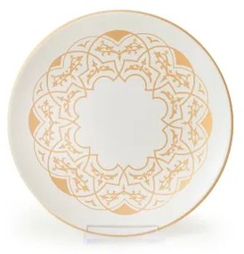 Set veselă 24 piese din ceramică, alb cu accente aurii