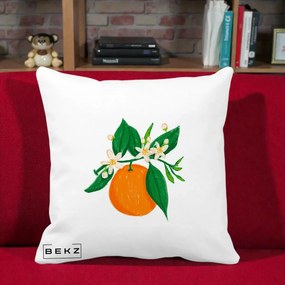 Perna Decorativa Portocala in Floare, 40x40 cm, Alba Mata, Husa Detasabila, Perna Inclusa, BEKZ®