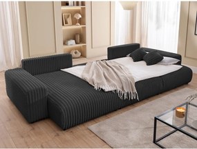 Colțar gri închis extensibil/cu spațiu de depozitare cu tapițerie din catifea reiată (în formă de "U") Sarina – Ropez