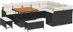 vidaXL Set de canapele pentru grădină cu pernă 12 pcs Negru poliratan