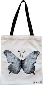 Sacosa de Panza pentru Cumparaturi, Geanta Tote, model Watercolor Butterfly 2, Cu fermoar, 38x34.5 cm, Alba, BEKZ®
