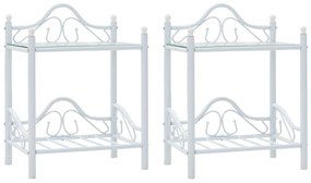 vidaXL Noptiere, 2 buc., alb, 45x30,5x60 cm, oțel și sticlă securizată
