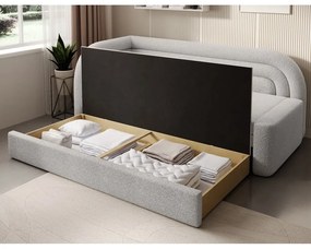 Canapea crem extensibilă/cu spațiu de depozitare cu tapițerie din țesătură bouclé cu colț pe partea stângă 223 cm Fabillo – ELTAP