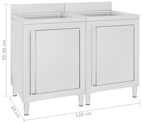 Dulap comercial pentru chiuveta, 2 buc., otel inoxidabil 1, 120 x 60 x 96 cm (chiuveta dubla)