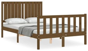 3192919 vidaXL Cadru de pat cu tăblie, dublu mic, maro miere, lemn masiv