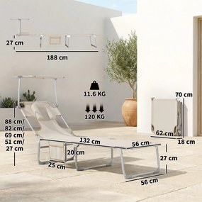 Outsunny Set de 2 șezlonguri pliante reclinabile cu copertină 360° orificiu facial buzunar lateral și Textilene 550 g/m² bej | Aosom Romania