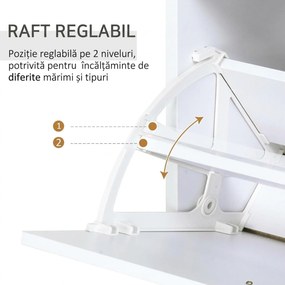 HOMCOM Dulap pentru Pantofi cu 2 Uși pe 2 Niveluri, Sertar și Raft din Sticlă, Dulap pentru Pantofi, 60x24x105,5 cm, Alb | Aosom Romania
