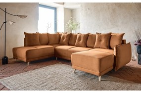 Colțar cărămiziu extensibil cu tapițerie din catifea reiată (colț stânga/în formă de "U") Lazy Lukka – Miuform