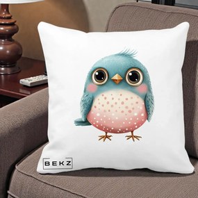 Perna Decorativa Pasare Teal-Roz cu Pete, 40x40 cm, Alba Mata, Husa Detasabila, Perna Inclusa, BEKZ®