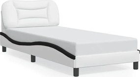 vidaXL Cadru de pat fără saltea Hvar alb și negru 90x190 cm piele artificială