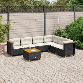 vidaXL Set canapele de grădină cu perne, 7 piese, negru, poliratan