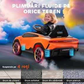 AIYAPLAY Mașină Electrică pentru Copii sub Licență Lamborghini cu Claxon și Telecomandă, 101.5x49x43 cm, Portocalie | Aosom Romania