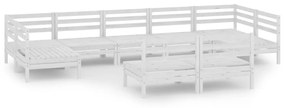 3083435 vidaXL Set mobilier de grădină, 9 piese, alb, lemn masiv pin