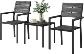 Outsunny Set bistro de grădină 3 piese masă bistro cu 2 scaune, design lamele, aspect lemn, blat HDPE rezistent la rugină | Aosom Romania