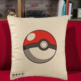 Perna Personalizata Pokeball Rosie, 40x40 cm, Bej, Husa Detasabila, Perna Inclusa, BEKZ®