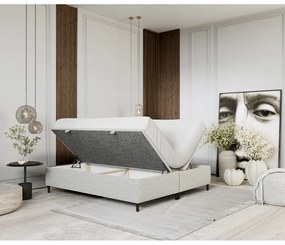 Pat matrimonial gri deschis tapițat cu spațiu de depozitare 200x200 cm Tate – Maison de Rêve