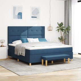 vidaXL Pat Box Spring cu Saltea &amp; Bancă Albastru 180x200 cm Țesătură