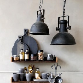 Lampă suspendată din metal, finisaj negru antichizat, H26 x D24 cm, Factory