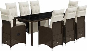 vidaXL Set bistro de grădină cu perne, 9 piese, maro, poliratan