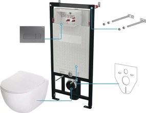 Set vas wc suspendat cu capac Deante Peonia rimless, rezervor incastrat si clapeta actionare titan