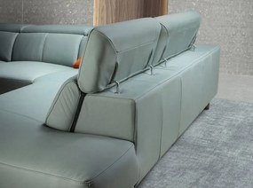 Coltar LUX design italian cu sezlong dreapta si functia relax Cowhide verde turcoaz