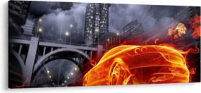 Tablou cu mașina în flăcărată (120x50 cm)
