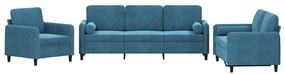 3201963 vidaXL Set de canapele cu perne, 3 piese, albastru, catifea