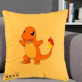 Perna Personalizata Charmander Pokemon, 40x40 cm, Galben, Husa Detasabila, Perna Inclusa, BEKZ®